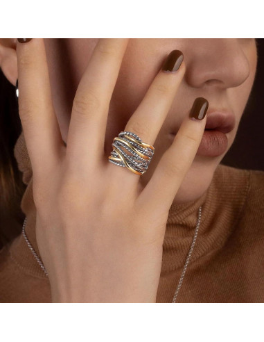 Anillo de declaración Mytys oro y plata diseño entrelazado