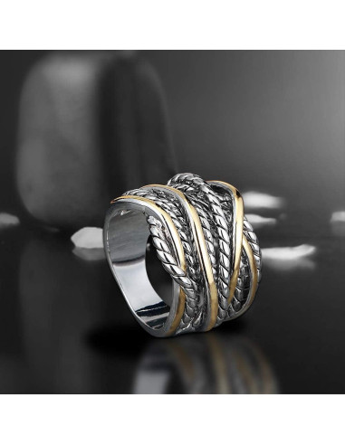Anillo de declaración Mytys oro y plata diseño entrelazado