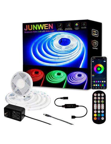 Tira de luz LED COB RGB 6m JUNWEN DC24V con control app
