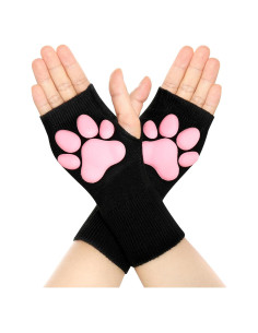 Mitones de Gato Nydotd Rosa 3D para Cosplay Sin Dedos