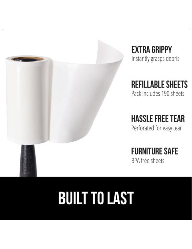 Rodillo Quitapelusas GORILLA GRIP 190 Hojas Recargables