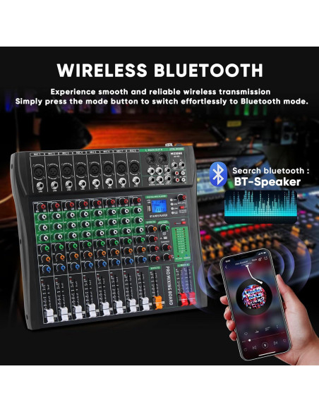 Mezclador de Audio 8 Canales AX-80S con Bluetooth y USB