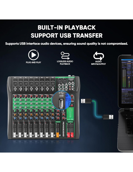 Mezclador de Audio 8 Canales AX-80S con Bluetooth y USB