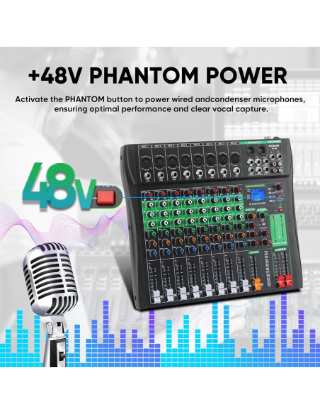 Mezclador de Audio 8 Canales AX-80S con Bluetooth y USB