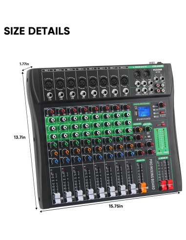 Mezclador de Audio 8 Canales AX-80S con Bluetooth y USB