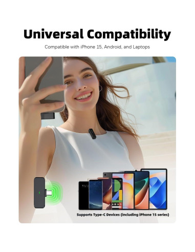 Micrófono Lavalier Inalámbrico Rythflo USB-C 30m 18h Batería