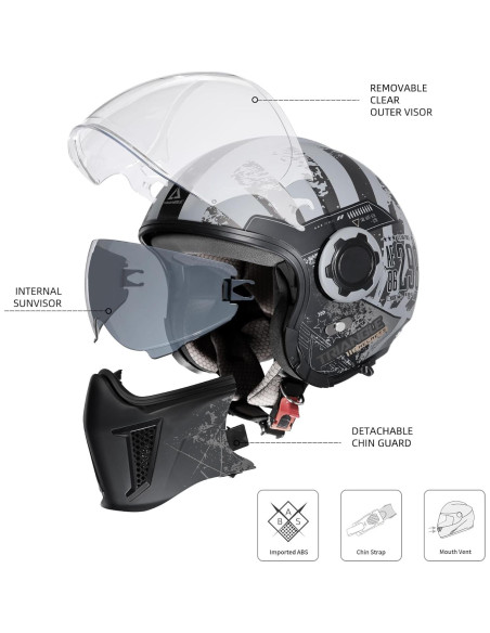 Casco de Motocicleta TRIANGLE OP12A Doble Visor Adulto