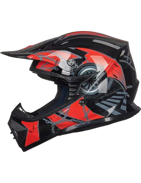 Casco ILM para Motocross Juvenil-XL Rojo Negro Modelo 128YS