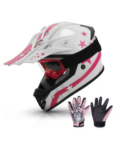 Casco TCMT OffRoad Niños Grande Estrella Roja Rosa