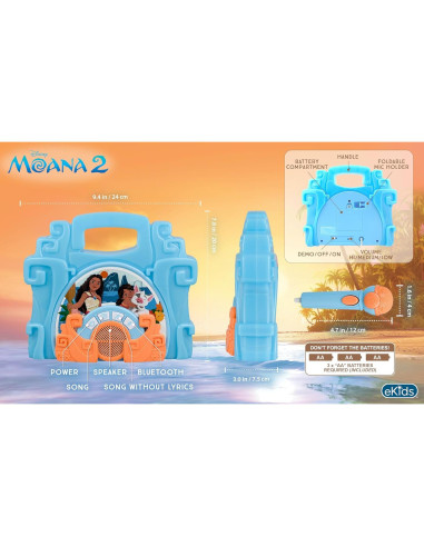 eKids Boombox Karaoke Disney Moana con Micrófono 22.86 cm