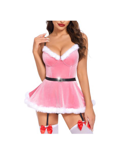 Avidlove Lencería Sexy Babydoll V Terciopelo Rosa Mediano