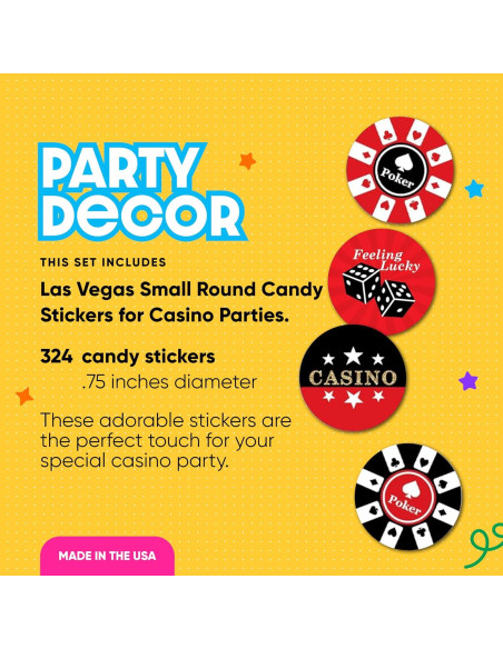 Etiquetas de Caramelo Redondas Big Dot Las Vegas - 324 Pzas