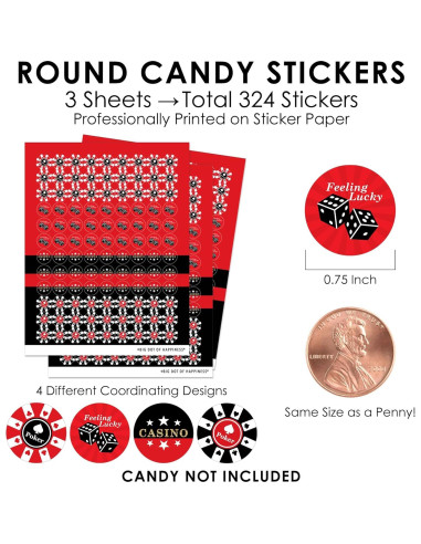 Etiquetas de Caramelo Redondas Big Dot Las Vegas - 324 Pzas