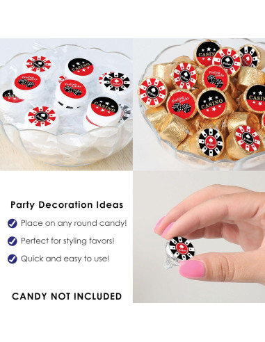 Etiquetas de Caramelo Redondas Big Dot Las Vegas - 324 Pzas