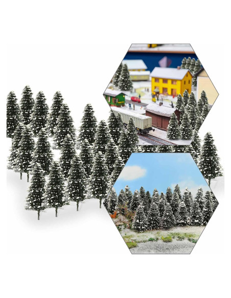 Evemodel 50PCS Árboles de Cedro con Nieve 52mm para Diorama