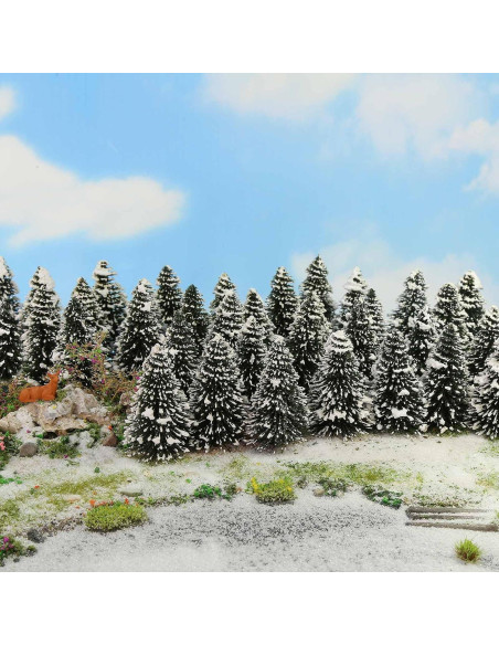 Evemodel 50PCS Árboles de Cedro con Nieve 52mm para Diorama