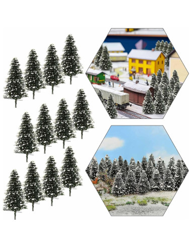 Evemodel 50PCS Árboles de Cedro con Nieve 52mm para Diorama