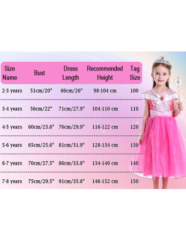 Disfraz de Princesa Rosa Luzlen para Niñas 2-8 Años