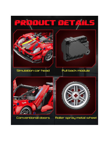 Coche Deportivo Sosuy 1:18 Rojo 513 Piezas Juguete de Construcción