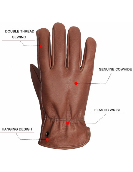 Guantes de trabajo de cuero marrón retro NN101L unisex