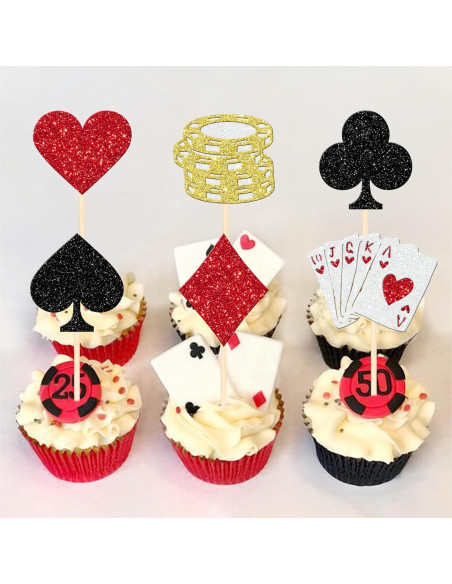 24 Decoraciones para Cupcakes Casino Poker ZHUOWEISM