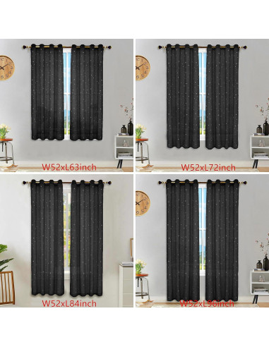 Cortinas Transparentes Eimilaly 160 cm con Estrellas Brillantes