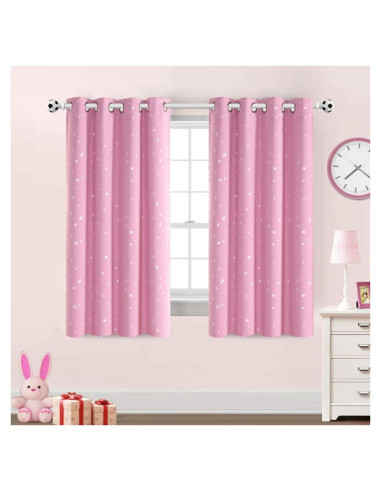 Cortinas Blackout PrinceDeco 2 Paneles Rosa Estrellas
