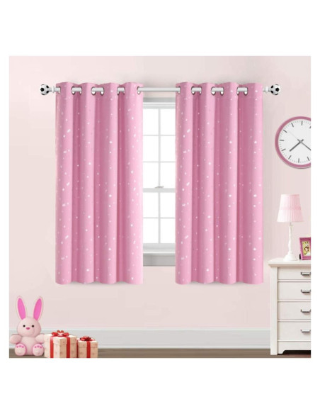 Cortinas Blackout PrinceDeco 2 Paneles Rosa Estrellas