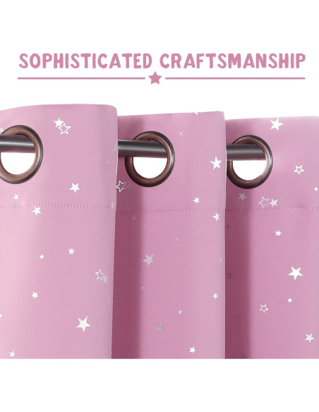 Cortinas Blackout PrinceDeco 2 Paneles Rosa Estrellas