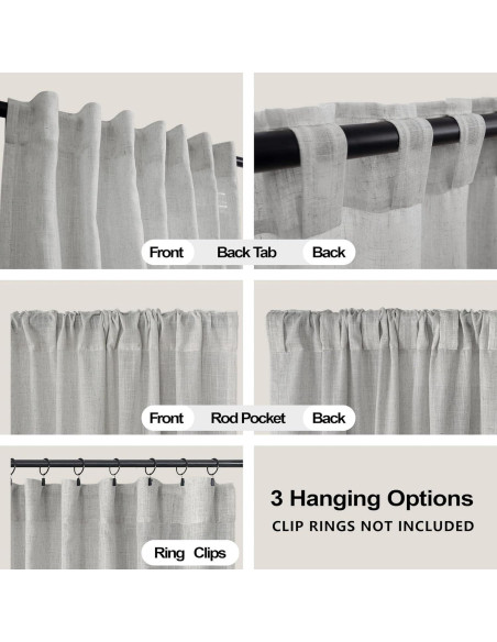 Cortinas Sheer KOUFALL Gris 132x229 cm Tab Back Pack de 2
