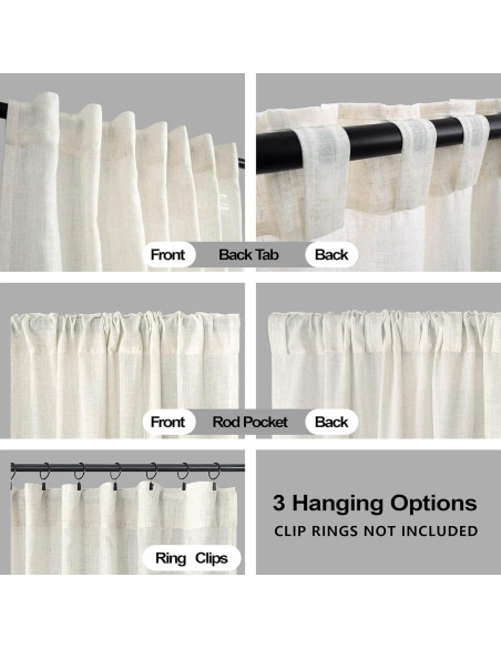 Cortinas de Lino KOUFALL 132 cm x 218 cm Juego de 2 Paneles