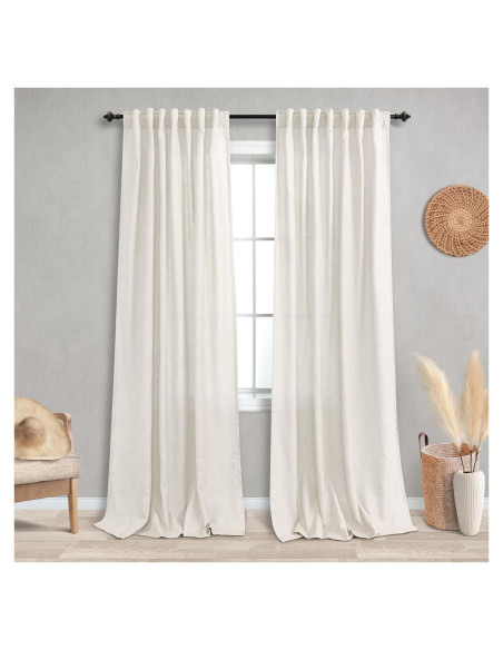 Cortinas de lino KOUFALL 52x213 cm, juego de 2, color crema