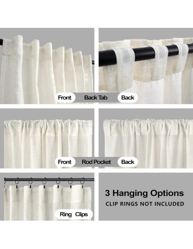 Cortinas de lino KOUFALL 52x213 cm, juego de 2, color crema