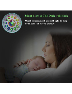 Reloj de Aprendizaje DORBOKER 30 cm Silencioso Brilla en la Oscuridad 2