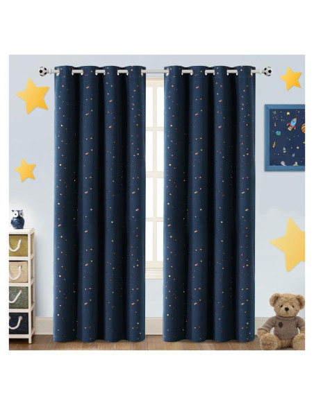 Cortinas Blackout PrinceDeco 2 Paneles Estrellas Marino/Bronce