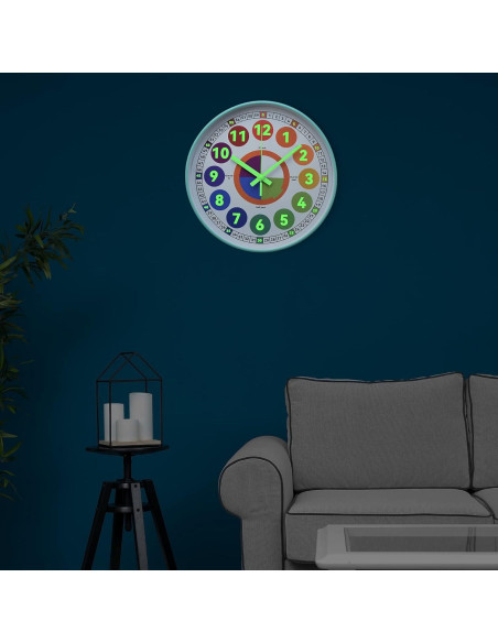 Reloj de Aprendizaje DORBOKER 30 cm Silencioso Brilla en la Oscuridad
