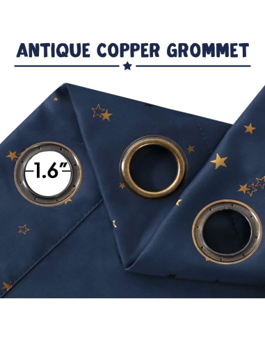 Cortinas Blackout PrinceDeco 2 Paneles Estrellas Marino/Bronce