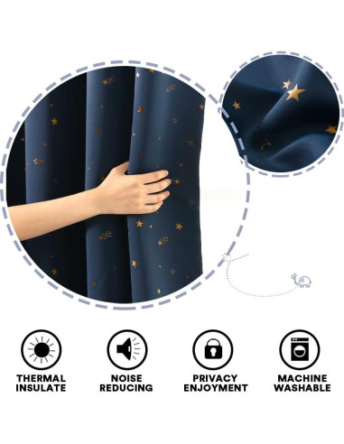 Cortinas Blackout PrinceDeco 2 Paneles Estrellas Marino/Bronce