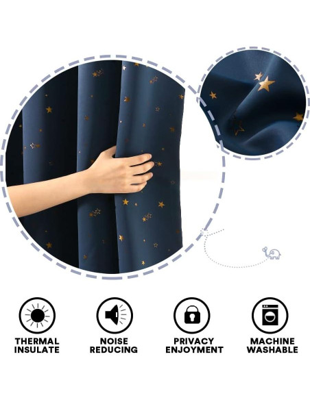 Cortinas Blackout PrinceDeco 2 Paneles Estrellas Marino/Bronce