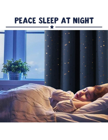 Cortinas Blackout PrinceDeco 2 Paneles Estrellas Marino/Bronce