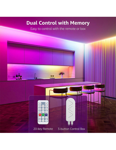 Luces LED de Tira Lepro 15,24m RGB con Control Remoto