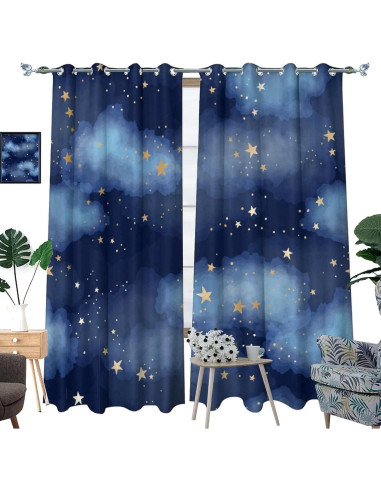 Cortinas Opacas Llylumty Estrellas 2 Paneles 107x114cm
