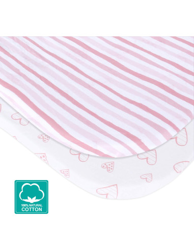 Sábanas para Cuna Biloban 2 Piezas Algodón Rosa Corazón
