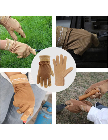 Guantes de Trabajo HLDD HANDLANDY para Mujeres - Cuero Marrón