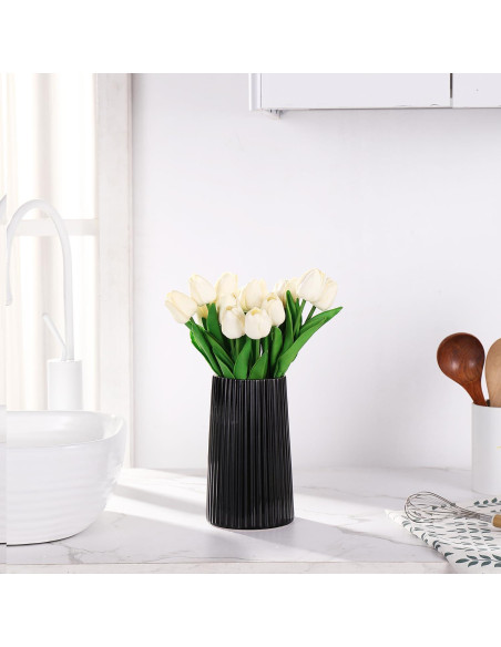 Jarrón Cerámica Negra YANWE1 20 cm Decoración Moderna