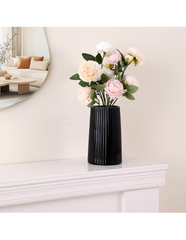 Jarrón Cerámica Negra YANWE1 20 cm Decoración Moderna