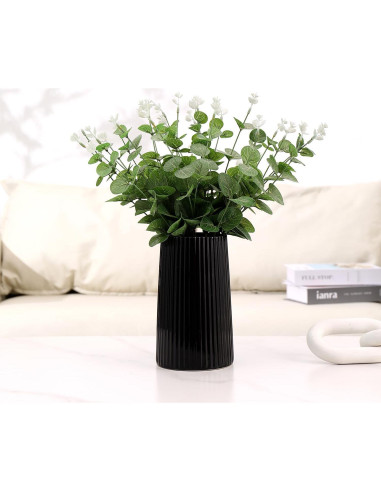 Jarrón Cerámica Negra YANWE1 20 cm Decoración Moderna