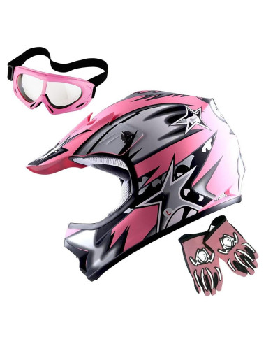 Casco de Motocross 1Storm HBOY para Niños + Gafas y Guantes