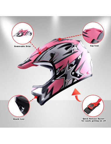 Casco de Motocross 1Storm HBOY para Niños + Gafas y Guantes