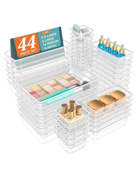 WOWBOX Juego de Organizadores de Cajones 44 Piezas Plástico Transparente